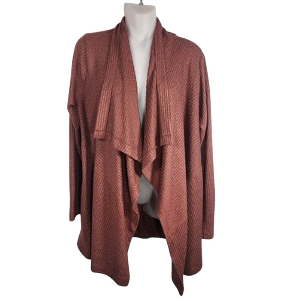 Maurices Waterfall Cardigan Sweater Knit Large Open Front Rust Long Line Ribbed